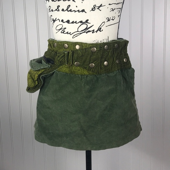 Jedzebel Dresses & Skirts - Green Corduroy Wrap-Around Adjustable Waist Skirt